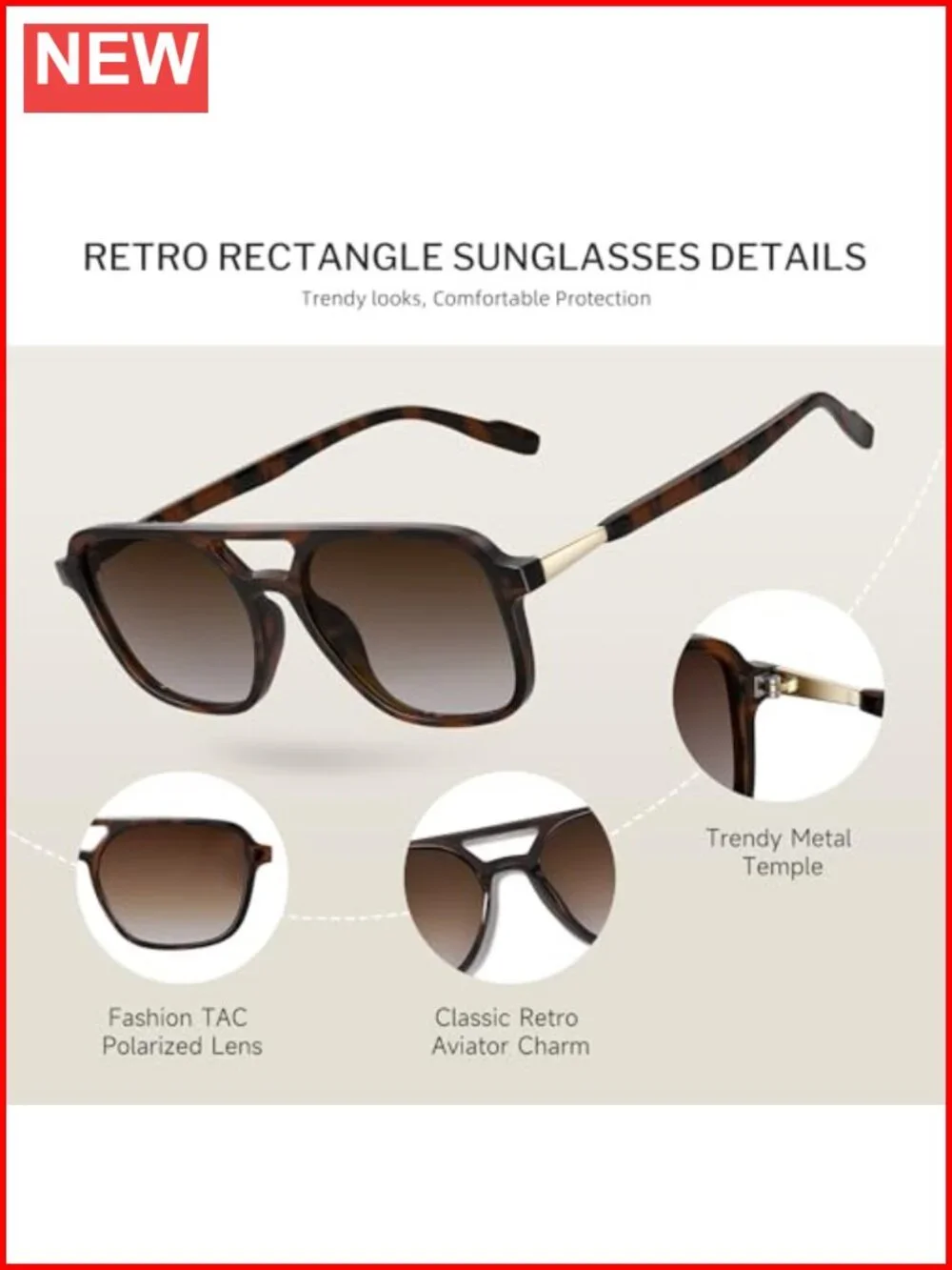 Retro Aviator Sunglasses for Women Men Polarized Trendy Vintage Rectangle